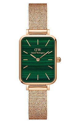 Daniel Wellington Quadro Melrose Mesh Strap Watch, 20mm x 26mm in Rose Gold/Green at Nordstrom