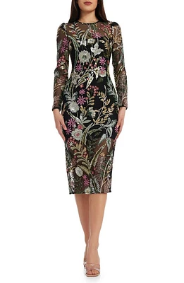 Dress the Population Sophia Floral Sequin Long Sleeve Cocktail Sheath Black Multi at Nordstrom,