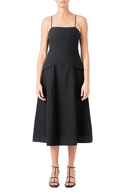 Endless Rose Cotton & Linen Blend Midi Dress Black at Nordstrom,