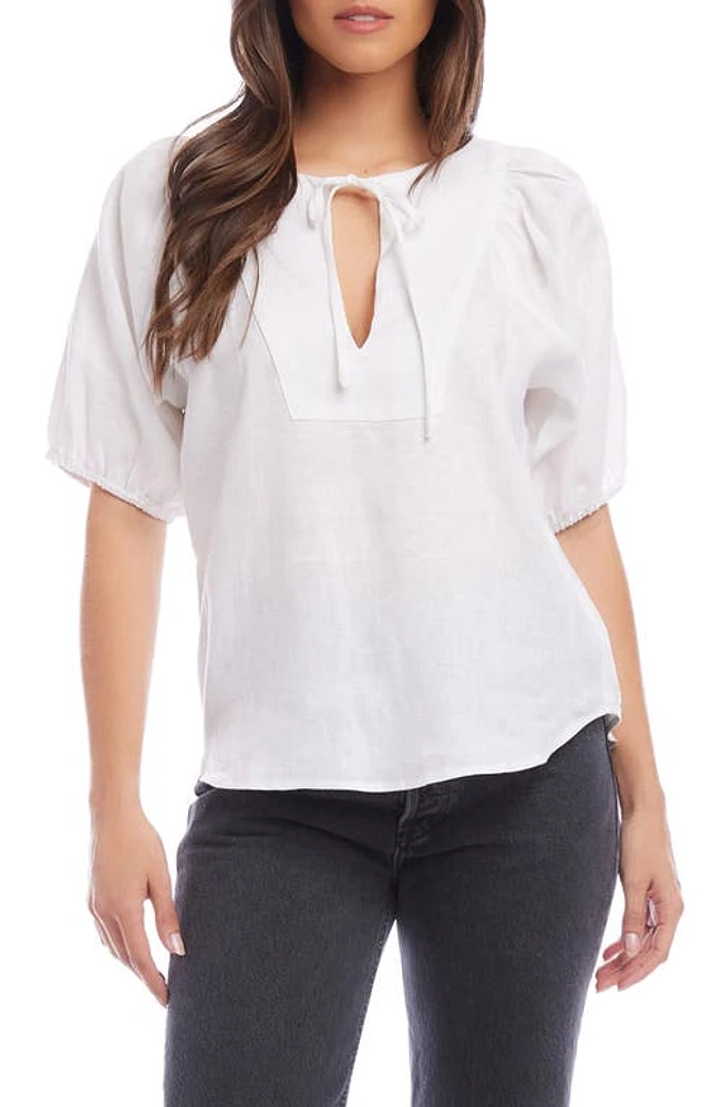 FIFTEEN TWENTY Tie Neck Linen Top in White at Nordstrom, Size Small