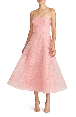 ML Monique Lhuillier Louisa Lace Strapless A-line Midi Cocktail Dress Coral Rose at Nordstrom,