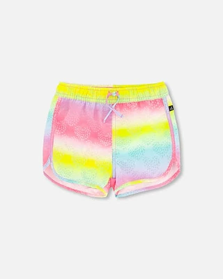 Deux Par Deux Girl's Boardshort Printed Gradient Rainbow at Nordstrom