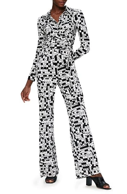 Diane von Furstenberg Michele Crossword Puzzle Print Long Sleeve Jumspuit Dvf 50Th Cross Word at Nordstrom,