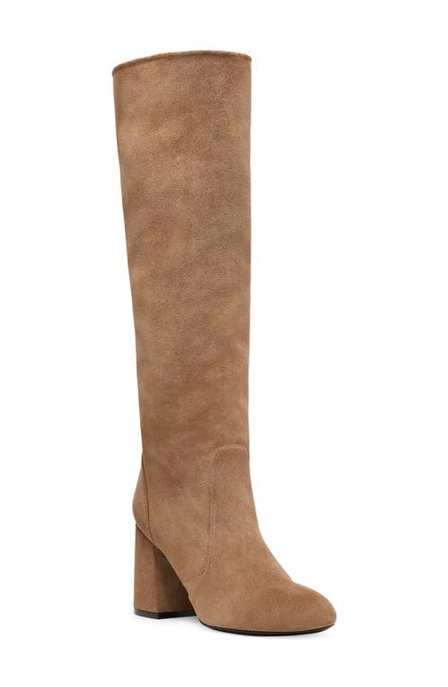 Stuart Weitzman Flare Block Heel Mid Calf Boot Khaki Suede at Nordstrom,