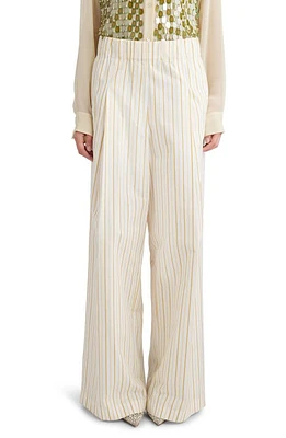 Dries Van Noten Pila Stripe Wide Leg Cotton Pants Yellow 202 at Nordstrom,