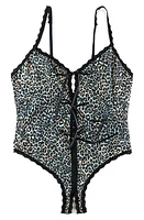 Hanky Panky Classic Leopard Open Gusset Teddy in Brown/Black at Nordstrom, Size 2X