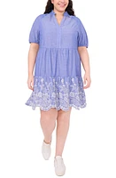 CeCe Eyelet Trim Babydoll Dress Blue Air at Nordstrom,