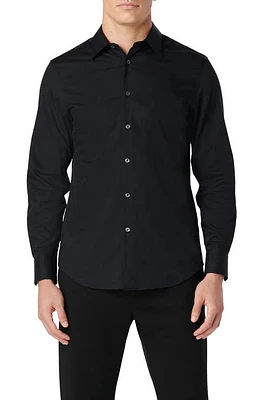 Bugatchi Julian Shaped Fit Woven Button-Up Shirt Black at Nordstrom,