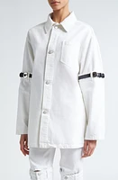 Coperni Hybrid Belted Sleeve Denim Overshirt White at Nordstrom,