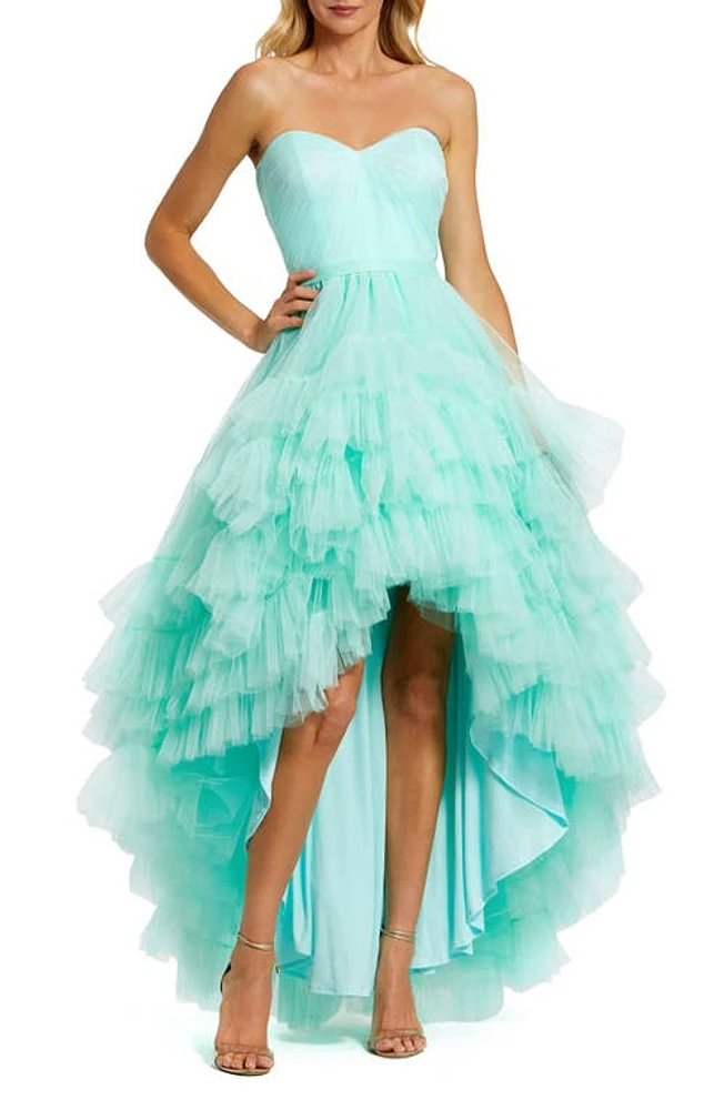 Mac Duggal Strapless Ruffle High-Low Gown Aqua at Nordstrom,