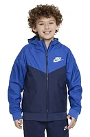 Nike Kids' Windrunner Water Repellent Hooded Jacket in Game Royal/Mid Navy/White at Nordstrom