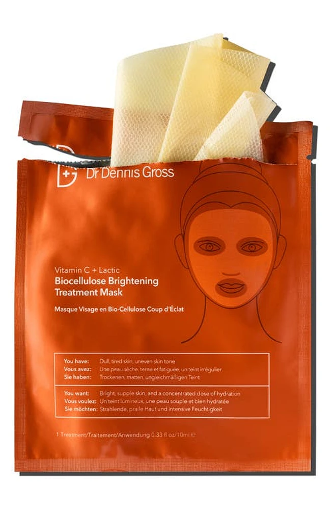 Dr. Dennis Gross Skincare Vitamin C Lactic Biocellulose Brightening Treatment Mask at Nordstrom, Size 1 Count