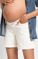 Seraphine Under the Bump Denim Maternity Shorts Cream at Nordstrom,