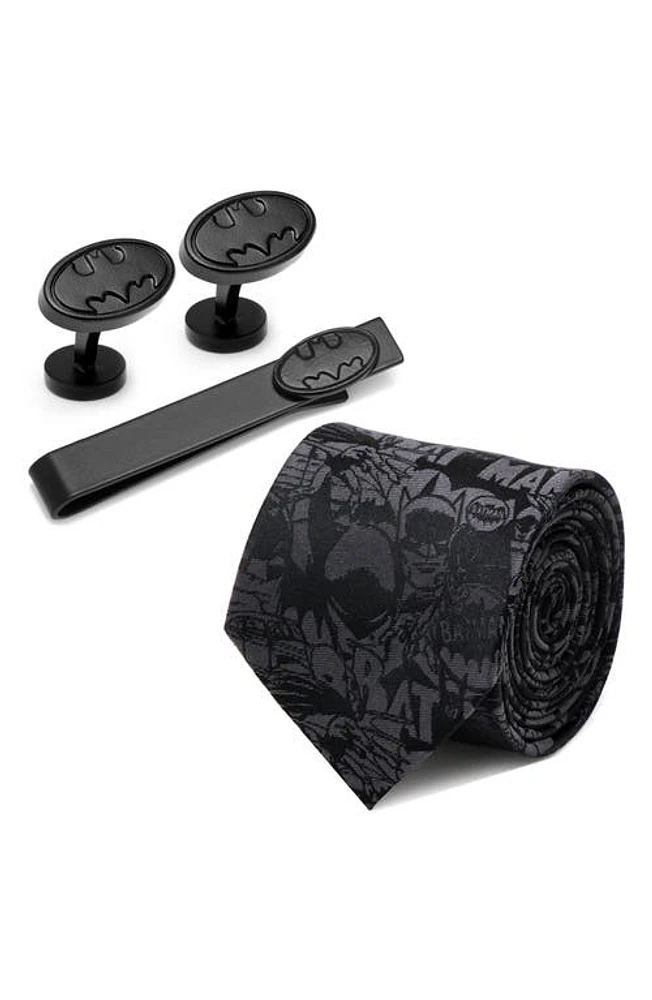 Cufflinks, Inc. The Dark Knight Batman Silk Tie, Tie Bar & Cuff Links Gift Set in Black at Nordstrom