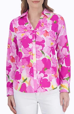 Foxcroft Mary Floral Non-Iron Cotton Button-Up Shirt Pink Multi at Nordstrom,