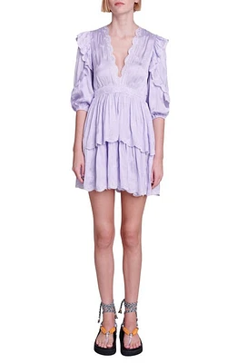 maje Rilas Embroidered Ruffle Babydoll Minidress Parma Violet at Nordstrom,