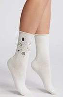 HIGH HEEL JUNGLE Gemstone Stretch Cotton Crew Socks in White at Nordstrom