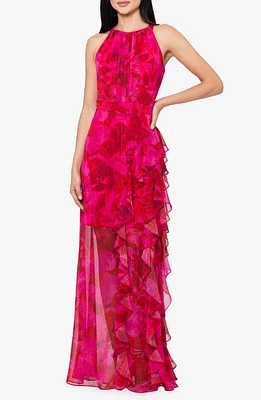 Betsy & Adam Sleeveless Floral Print Gown in Fuchsia/Poppy at Nordstrom, Size 12