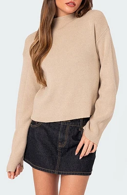 EDIKTED Kimberly Rib Funnel Neck Sweater Beige at Nordstrom,