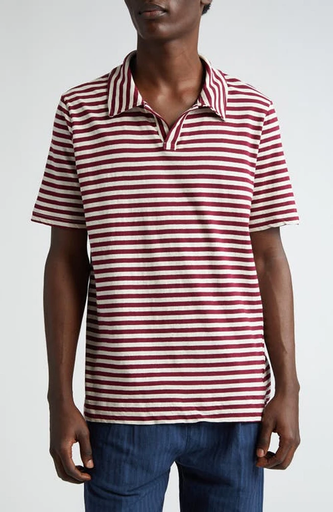 Massimo Alba Aruba Stripe Cotton & Linen Polo R303 Lampone at Nordstrom,