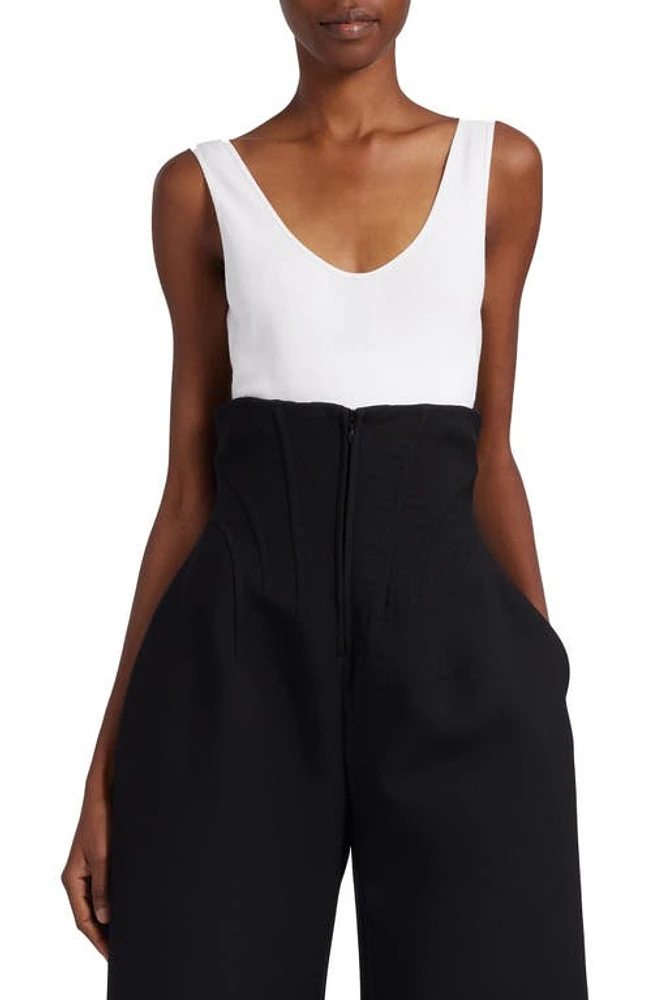 Alaïa Cutout Open Back Cotton Rib Bodysuit Blanc at Nordstrom, Us