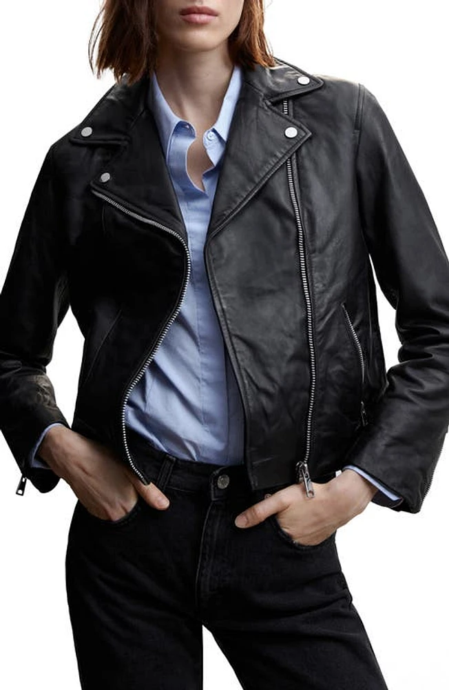 MANGO Leather Biker Jacket Black at Nordstrom,