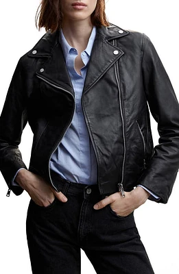 MANGO Leather Biker Jacket Black at Nordstrom,