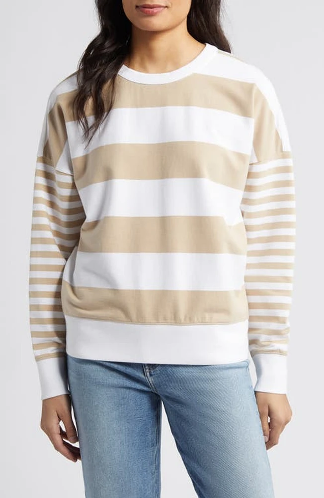 caslon(r) Variegated Stripe Stretch Cotton Sweatshirt White Combo at Nordstrom,