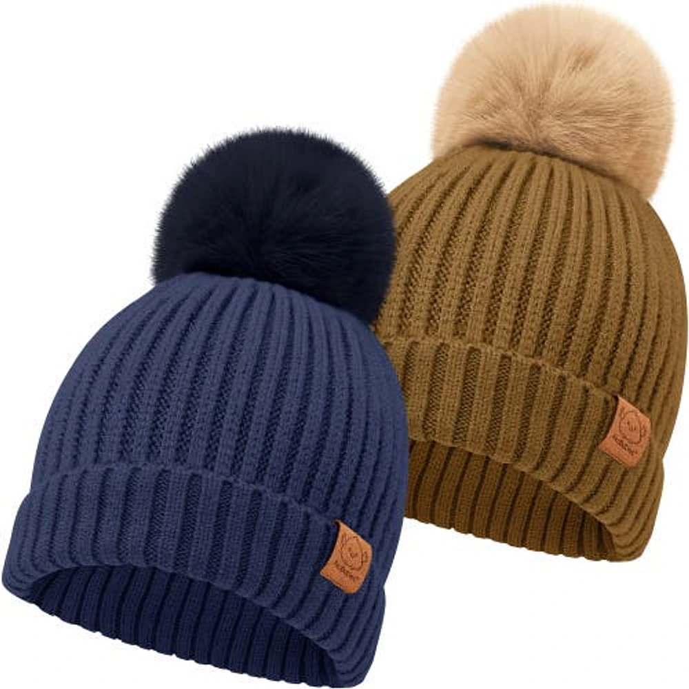 KeaBabies 2-Pack Pom Knitted Beanie in Blast at Nordstrom