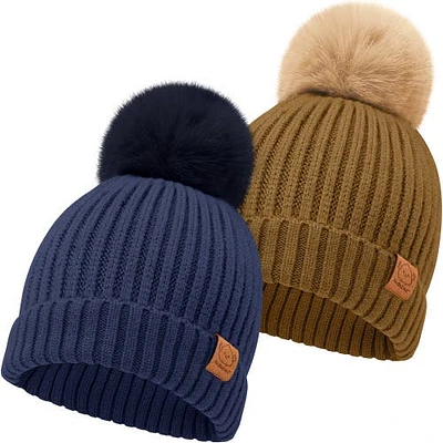 KeaBabies 2-Pack Pom Knitted Beanie in Blast at Nordstrom