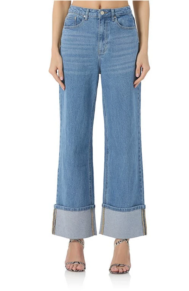 AFRM Kendall Wide Leg Cuff Jeans South Pacific Wash at Nordstrom,