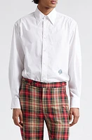 Bode Monogrammed Cotton Poplin Button-Up Shirt White at Nordstrom,