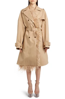 Valentino Garavani Feather Detail Cotton Trench Coat in Beige at Nordstrom, Size 4 Us