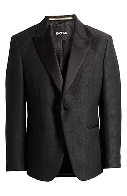 BOSS Hutson Wool Blend Tuxedo Jacket Black at Nordstrom,