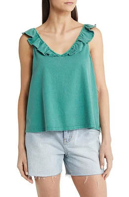 Treasure & Bond Ruffle Trim Sleeveless Organic Cotton Top in Green Deep Sea at Nordstrom, Size X-Small