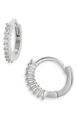 Nordstrom Cubic Zirconia Thin Huggie Hoop Earrings in Sterling Silver Plated at Nordstrom