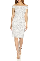 Adrianna Papell Beaded Off the Shoulder Mesh Cocktail Dress Ivory at Nordstrom,