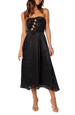 Petal & Pup Mila Strapless Bow Cutout Midi Dress Black at Nordstrom,