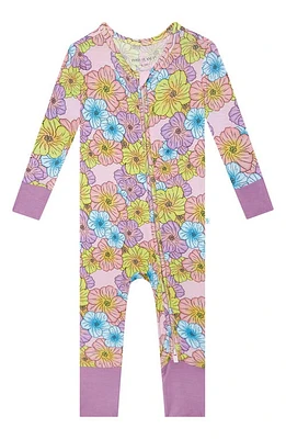 Posh Peanut Kourtney Floral Fitted Convertible Footie Pajamas Open Purple at Nordstrom,