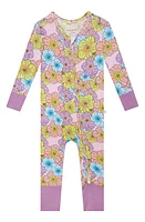 Posh Peanut Kourtney Floral Fitted Convertible Footie Pajamas Open Purple at Nordstrom,