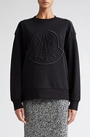 Moncler Embroidered Logo Crewneck Sweatshirt Black at Nordstrom,