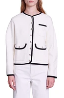 maje Margot Contrast Trim Cardigan Ecru at Nordstrom,