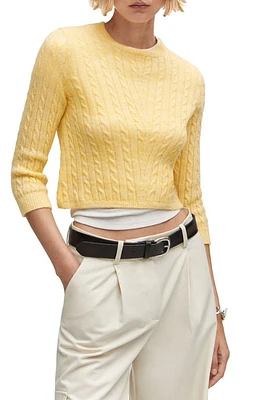 MANGO Cable Stitch Crewneck Sweater Pastel Yellow at Nordstrom,