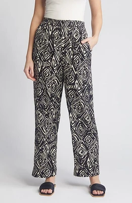 Masai Copenhagen Peonos Abstract Print Ankle Straight Leg Pants Black at Nordstrom,