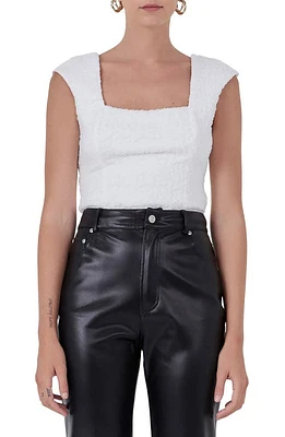 Endless Rose Textured Tulle Cap Sleeve Top White at Nordstrom,