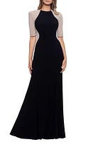 Xscape Evenings Beaded Detail Gown Black/Nude/Silver at Nordstrom