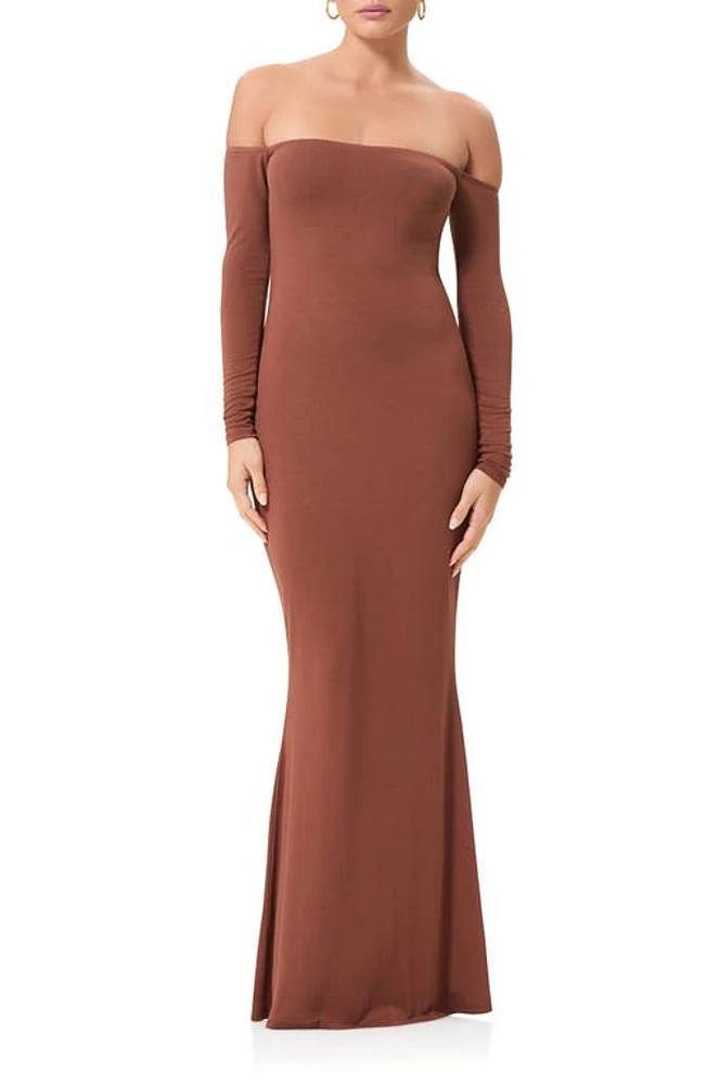 AFRM Mickey Long Sleeve Off the Shoulder Dress Clay at Nordstrom,