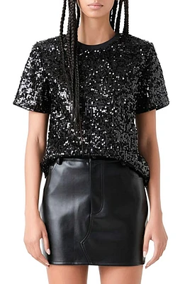 Grey Lab Shoulder Pad Sequin Top at Nordstrom,