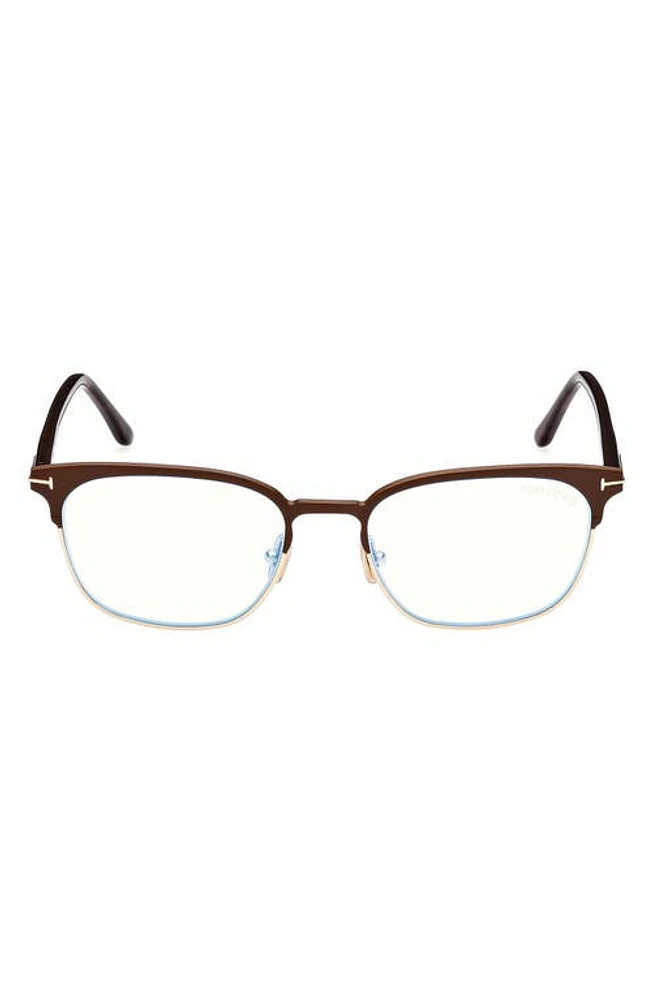 TOM FORD Browline 53mm Blue Light Blocking Glasses in Matte Dark Brown at Nordstrom