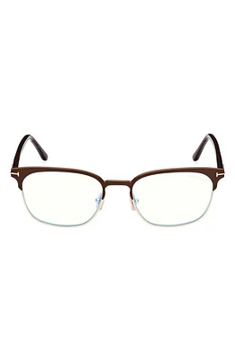 TOM FORD Browline 53mm Blue Light Blocking Glasses in Matte Dark Brown at Nordstrom